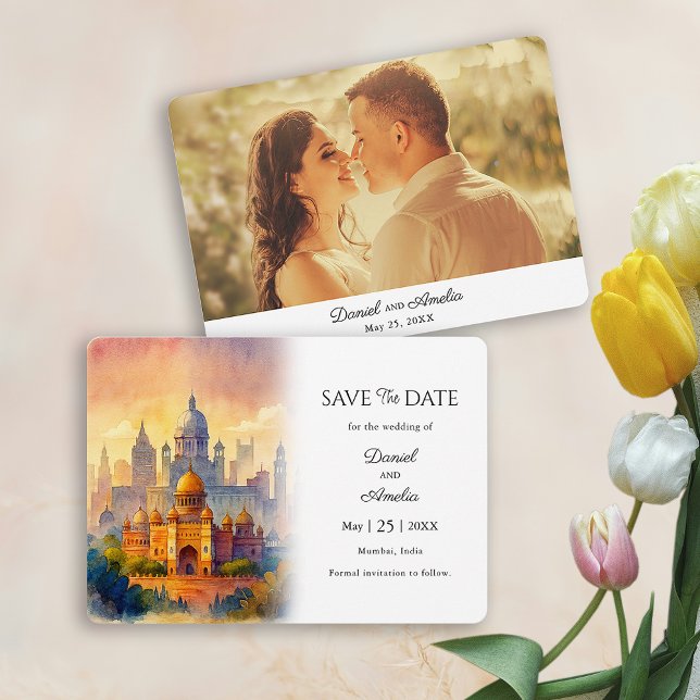 Travel Theme Wedding Save The Date | Mumbai India  (Mumbai Travel Theme Wedding Save The Date | India)