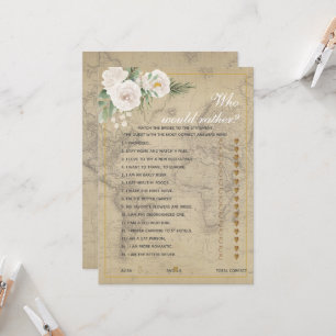 Travel Theme Who'd Rather Bridal Shower game Invitation