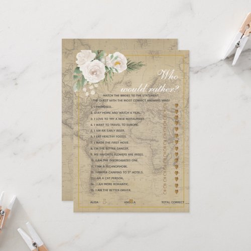 Travel Theme  Whod Rather Bridal  Shower game  Invitation