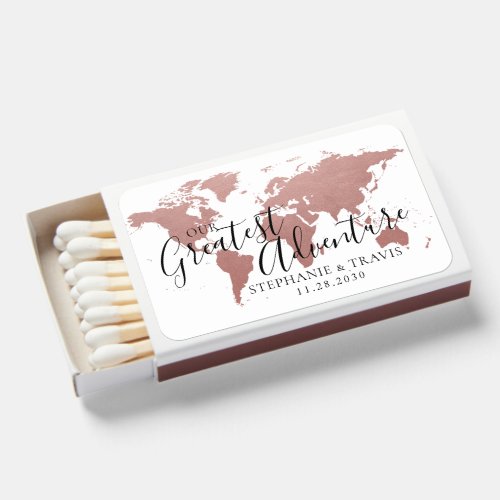 Travel Theme World Map Rose Gold Pink Custom Matchboxes