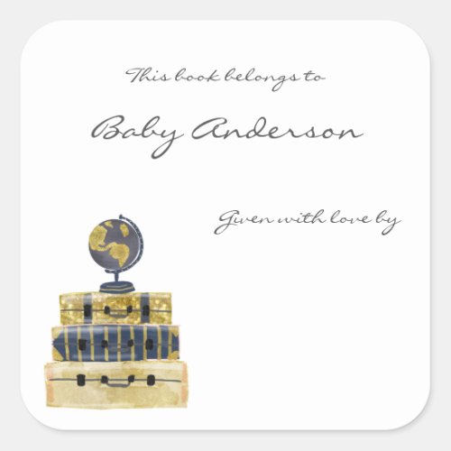 Travel Themed Baby Shower bookplate sticker