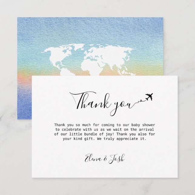 Travel themed Baby Shower Cute Flat Thank You Card (Front/Back)