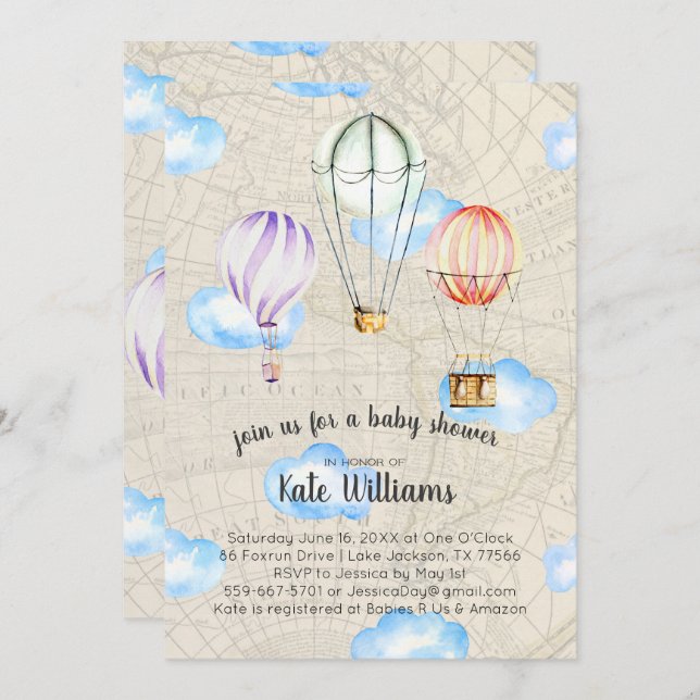 Travel Themed Baby Shower Invitation (Front/Back)