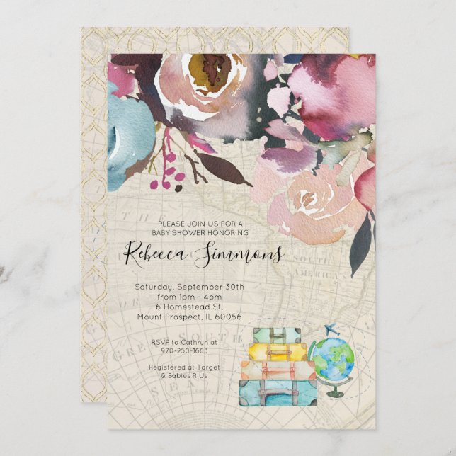 Travel Themed Baby Shower Invitation (Front/Back)
