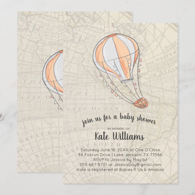 Travel Themed Baby Shower Invitation (Front/Back)