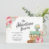 Travel themed Baby shower invite Adventure Begins (Standing Front)