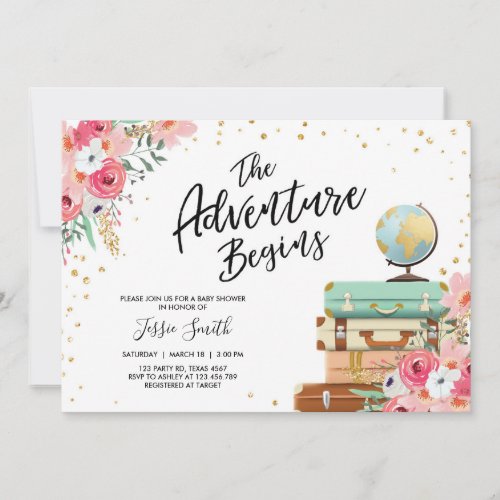 Travel themed Baby shower invite Adventure Begins