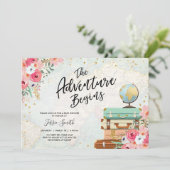 Travel themed Baby shower invite Adventure Begins (Standing Front)