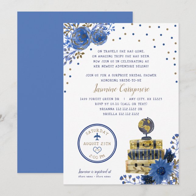Travel themed bridal shower invitation (Front/Back)