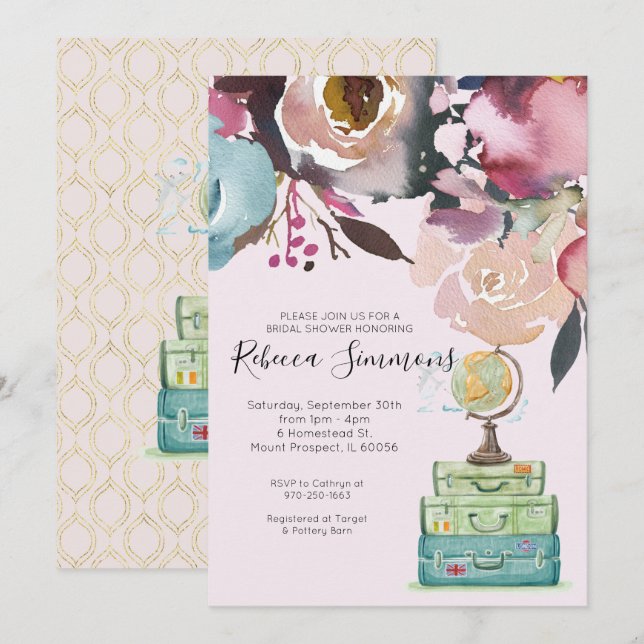 Travel Themed Bridal Shower Invitation (Front/Back)