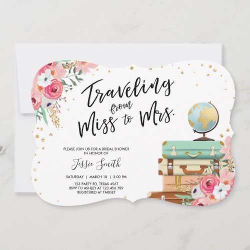 Travel themed Bridal shower invitation Miss to Mrs