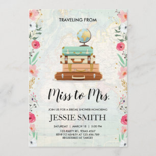 Travel themed Bridal shower invitation Miss to Mrs