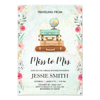 Travel themed Bridal shower invitation Miss to Mrs