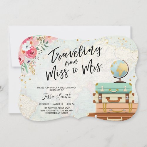 Travel themed Bridal shower Miss to Mrs ct Invitation