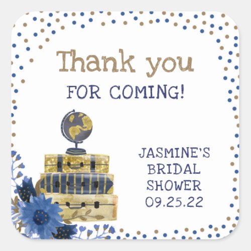 Travel themed bridal shower thank you favor square sticker