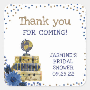 Travel themed bridal shower thank you favor square sticker