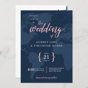 Travel Themed Compass and Globe Wedding Invitation