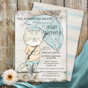 Travel Themed Cute Kitty Baby Shower Invitation
