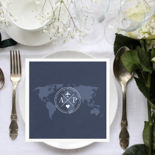 Travel Themed Destination Wedding Navy Blue Napkins