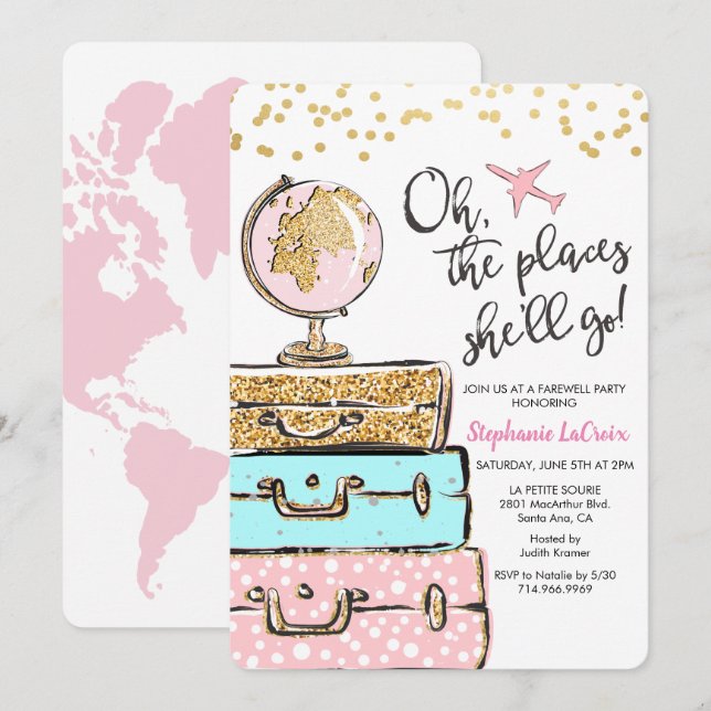 Travel Themed Farewell Party Invitation (Front/Back)