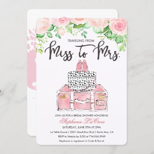 Travel Themed Floral Bridal Shower Invitation