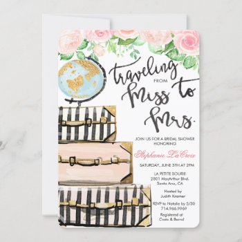 Travel Themed Floral Bridal Shower Invitation by PaperandPomp at Zazzle