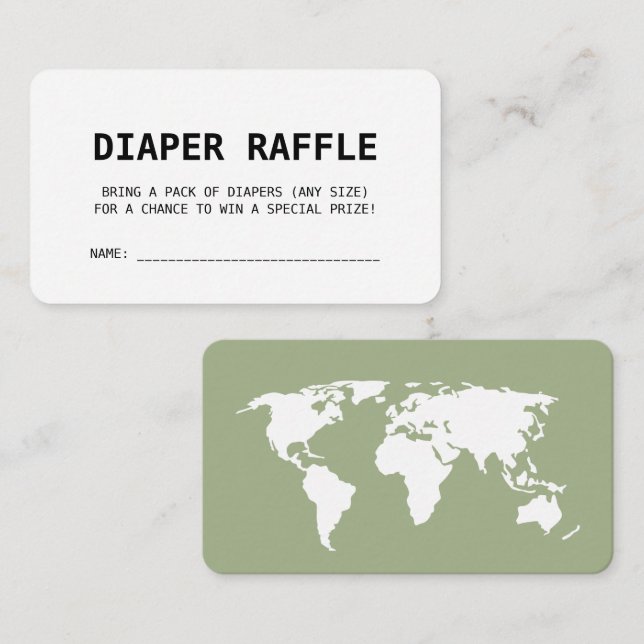 Travel Themed Sage Green Baby Shower Diaper Raffle Enclosure Card (Front/Back)