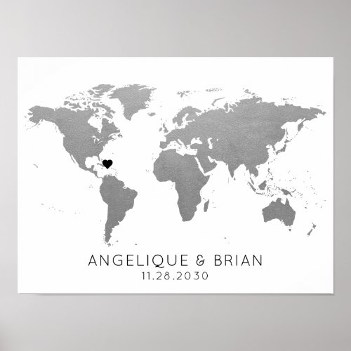 Travel Themed Silver World Map Guest Book Sign