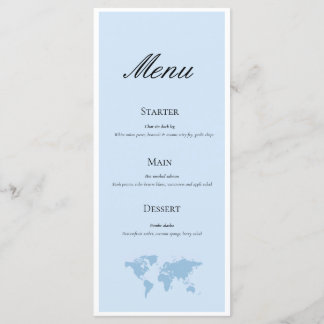 Travel themed wedding menu