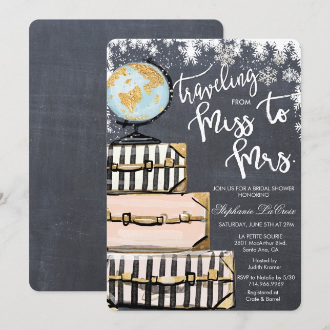 Travel Themed Winter Bridal Shower Invitation (Front/Back)