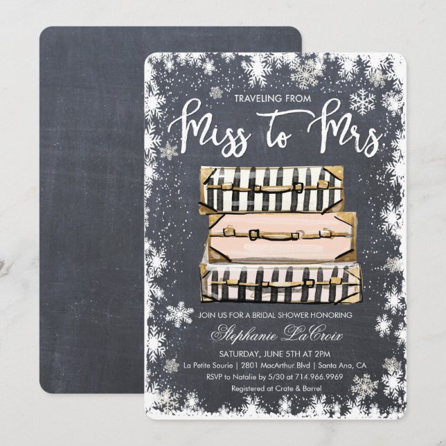 Travel Themed Winter Bridal Shower Invitation (Front/Back)
