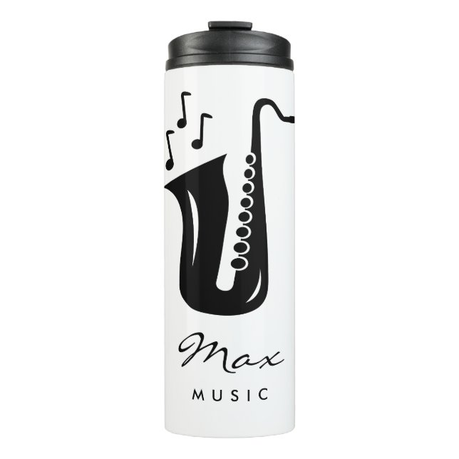 Travel thermal tumbler mug for saxophone player (Front)