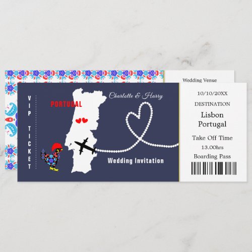 Travel Ticket Boarding Pass Portugal Wedding Invitation