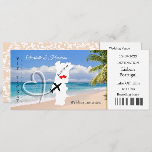 Travel Ticket Boarding Pass Portugal Wedding Invitation