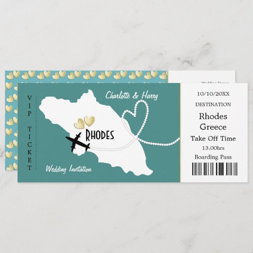 Travel Ticket Boarding Pass Rhodes Greek Wedding Invitation