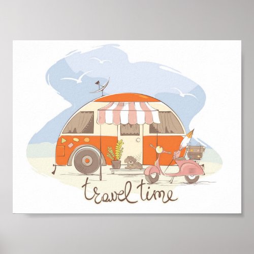 Travel time camping trailer poster