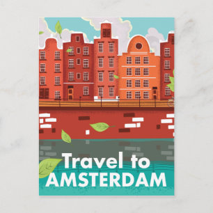 Travel to Amsterdam vintage poster Postcard