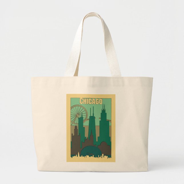 Travel to Chicago Large Tote Bag (Front)