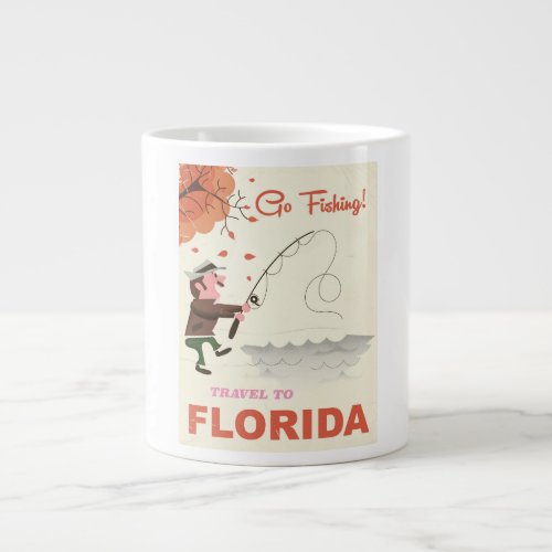 Travel to Florida vintage fishing print Large Coffee Mug