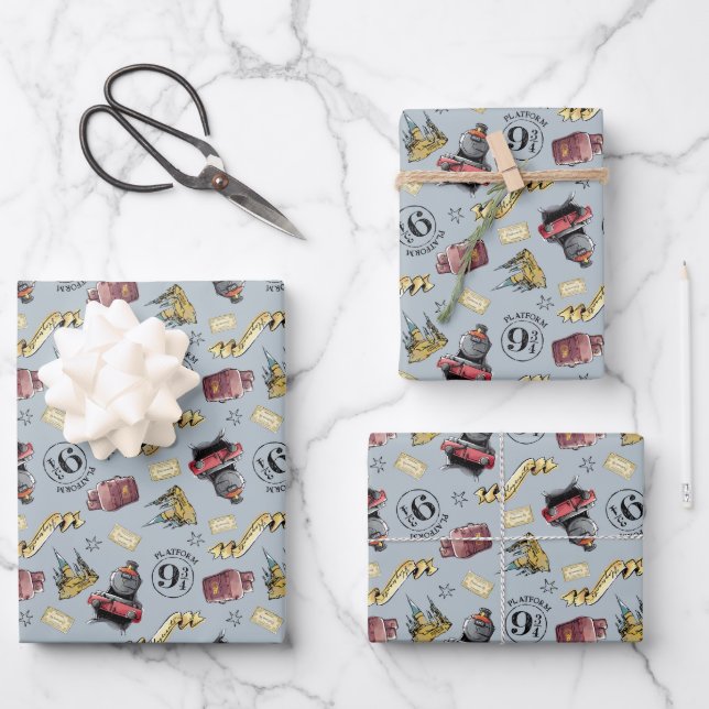Travel To HOGWARTS™ Pattern Wrapping Paper Sheets (Front)