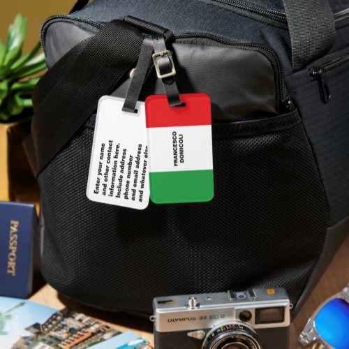 Travel to Italy Italian Flag Personalized Luggage Tag