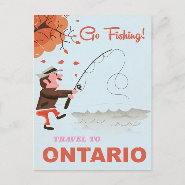 Travel to Ontario vintage fishing print Postcard (Front)