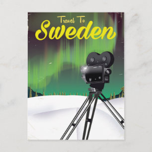 Travel to Sweden Northern lights Camera poster. Postcard