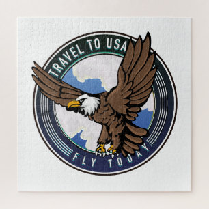 Travel to USA Fly today logo Jigsaw Puzzle