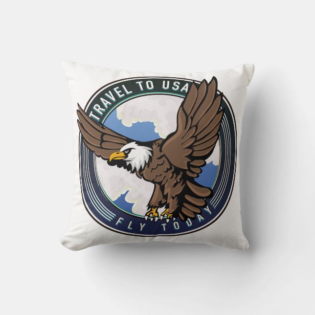 Travel to USA Fly today logo Throw Pillow (Front)
