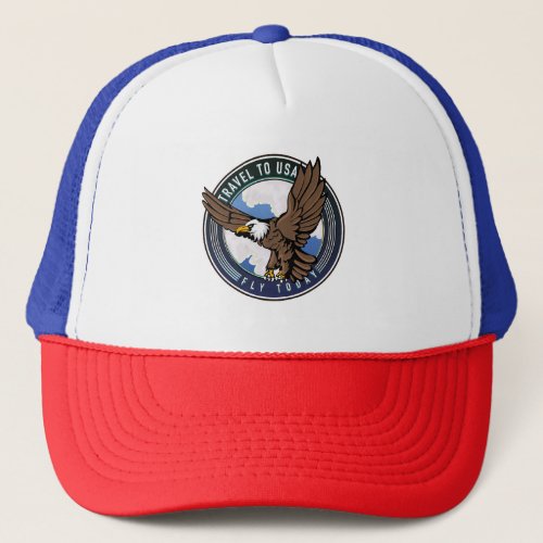 Travel to USA Fly today logo Trucker Hat