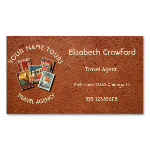 Travel Tours Agency Vintage Postcards Custom Name Business Card Magnet