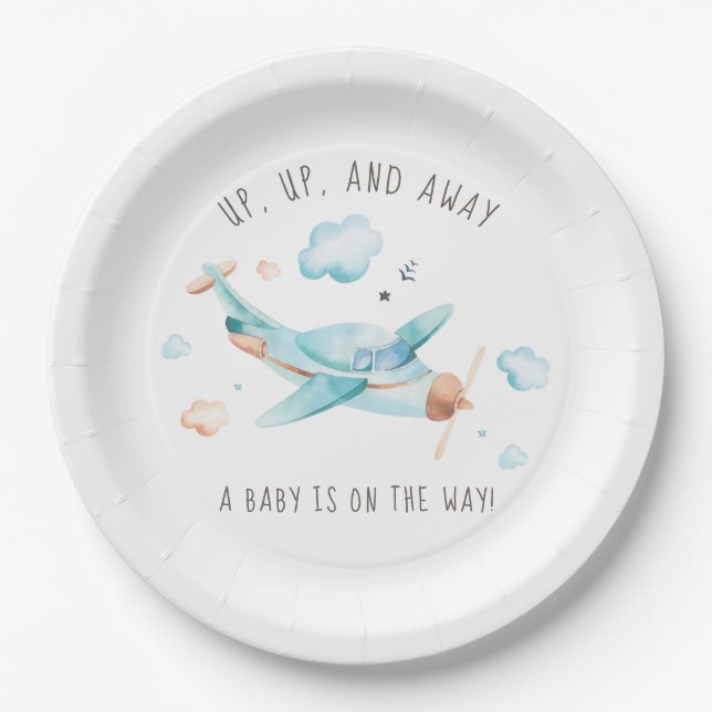 Travel Toy Airplane Boy Baby Shower Paper Plates (Front)