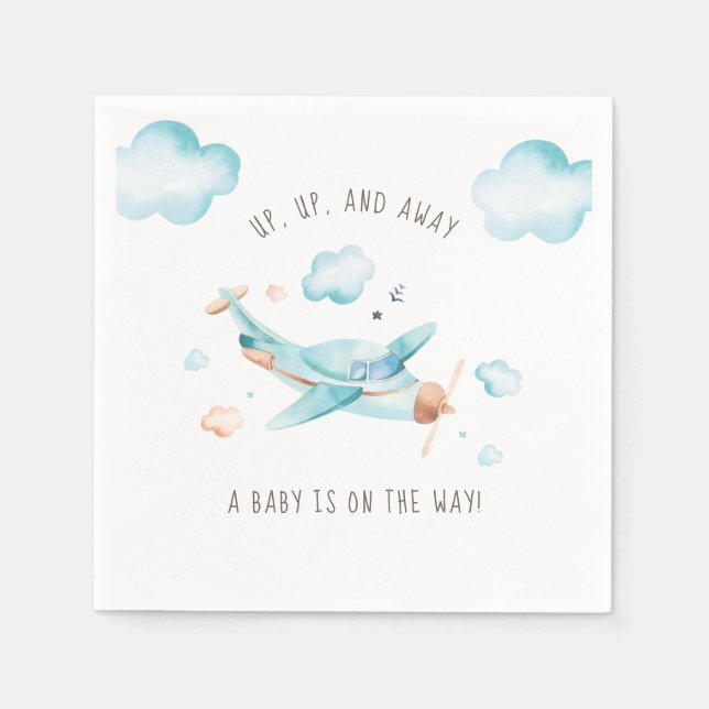 Travel Toy Airplane Boy Baby Shower Serviettes Napkins (Front)