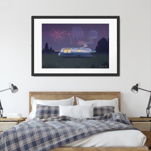 Travel Trailer Silver RV & Night Sky Extra Large Framed Art